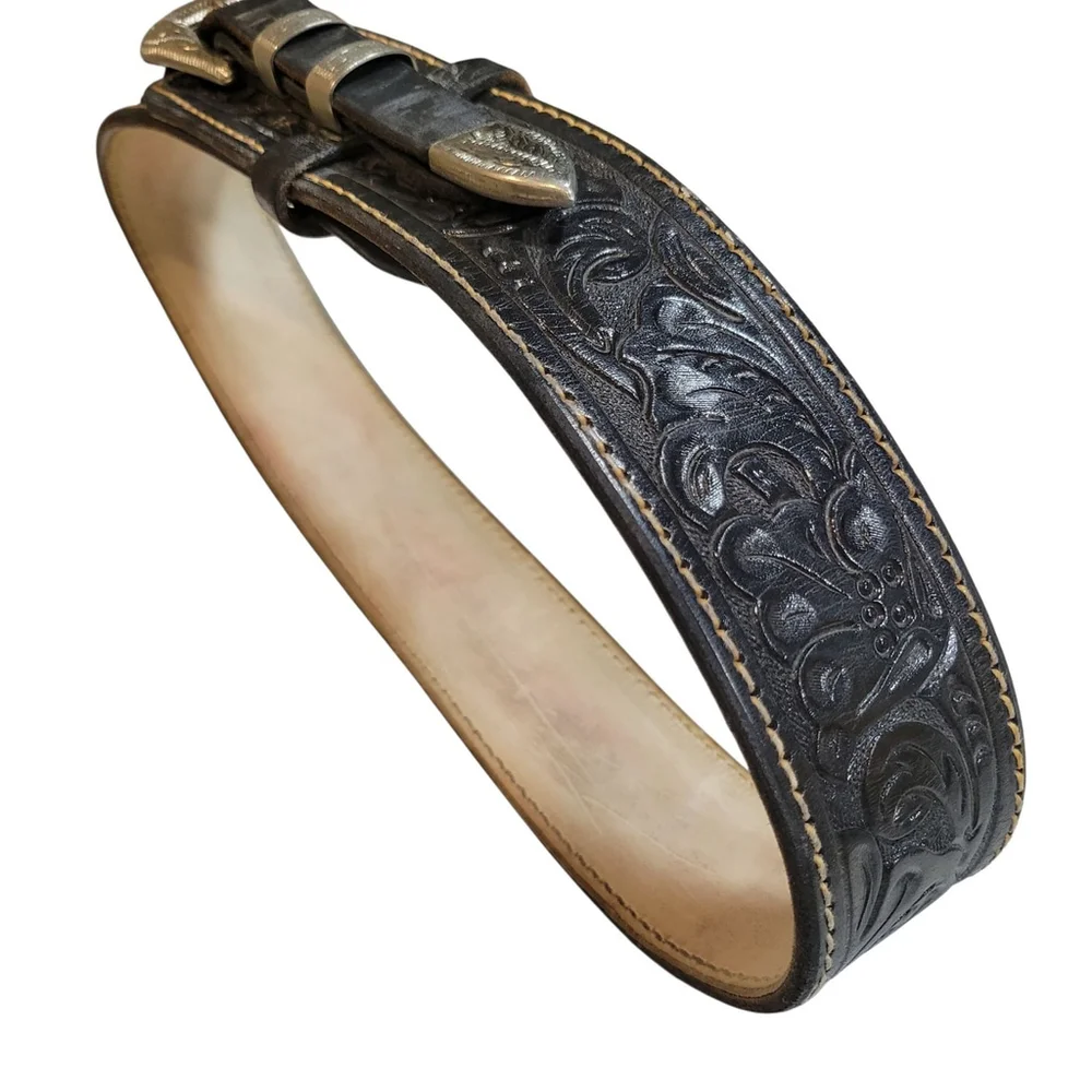 High-Rider Solid Nickle Silver Buckle Genuine Leather Western Belt 40